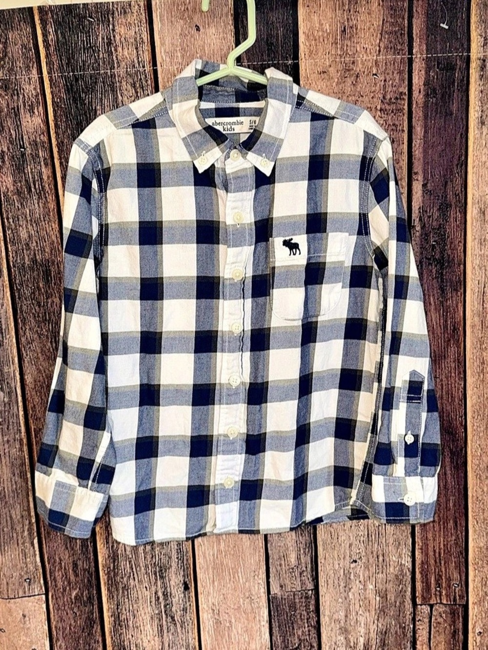 Abercrombie Kids Plaid Button Down Shirt Boys 5/6 Blue & White